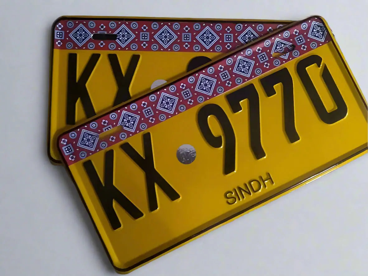 Sindh Ajrak Style Yellow Upper Side Embossed Replica Number Plate (Commercial) My Store
