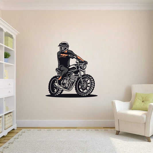 Dynamic Cafe Racer Motorcycle Rider Wall Decal | Vintage Adventure Vinyl Art (Copy) Marif Creation