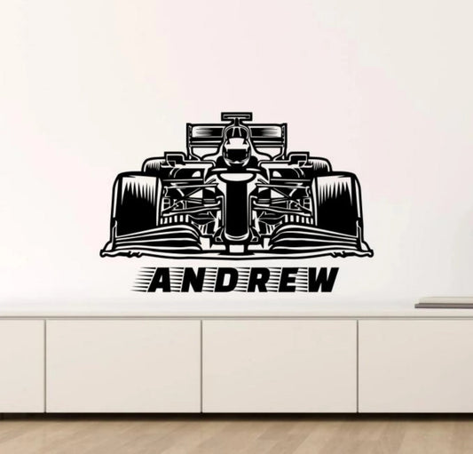 Personalized Formula 1 Race Car Wall Decal | Custom Name Vinyl Art Marif Creation
