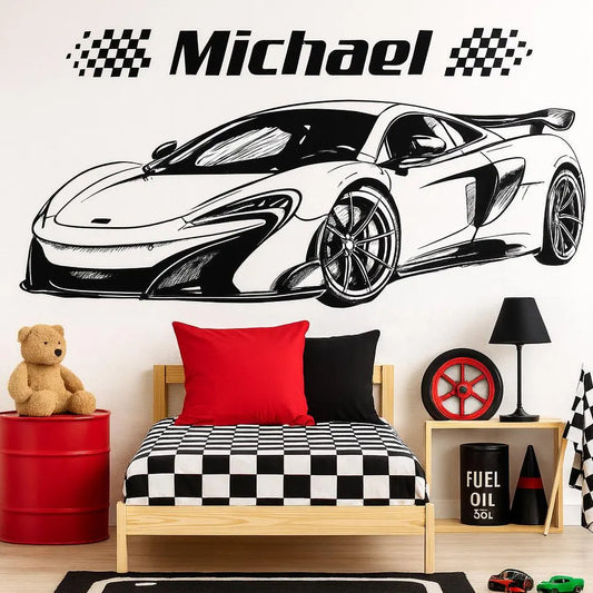 Personalized Sports Car Wall Decal with Name | Custom Kids Racing Room Decor Marif Creation