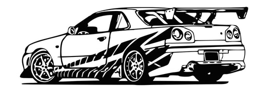 Iconic JDM Tuner Car Silhouette Wall Decal | Nissan Skyline GT-R R34 Style Vinyl Art Marif Creation