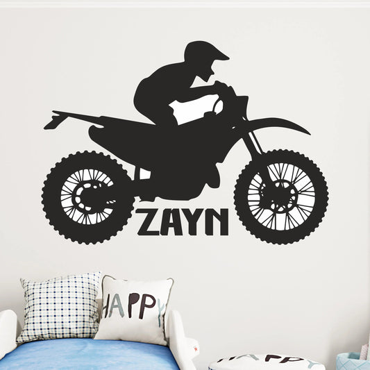 Personalized Motocross Dirt Bike Wall Decal for Kids Room | Custom Zayn Name Sticker Marif Creation