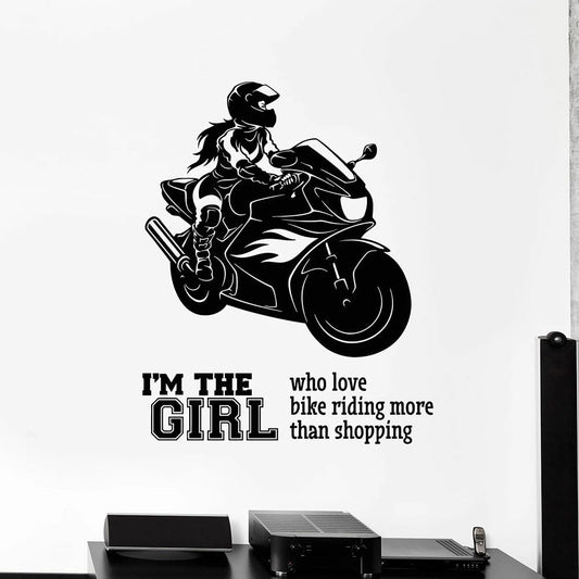 Empowering Female Motorcycle Rider Wall Decal | 'Love Bike Riding More Than Shopping' Quote (Copy) Marif Creation