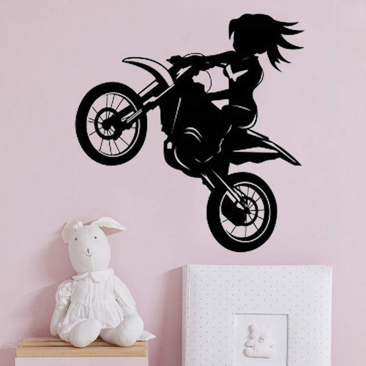 Dynamic Female Motocross Rider Wheelie Wall Decal | Dirt Bike Girl Power Art (Copy) Marif Creation
