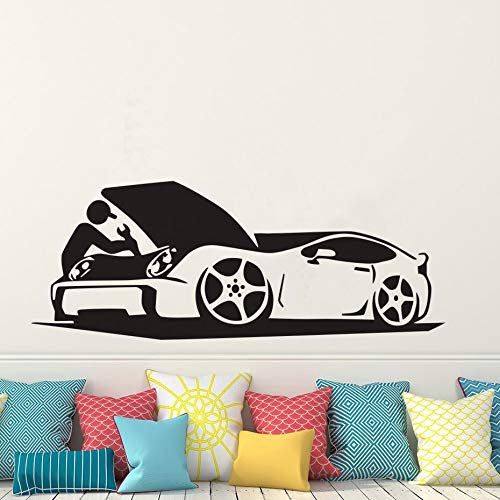 Sports Car Mechanic Silhouette Wall Decal | Automotive Repair & Tuning Vinyl Art Marif Creation