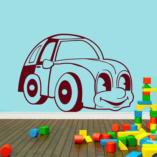 Friendly Cartoon Car Wall Decal | Smiling Vehicle Kids Room Decor Marif Creation