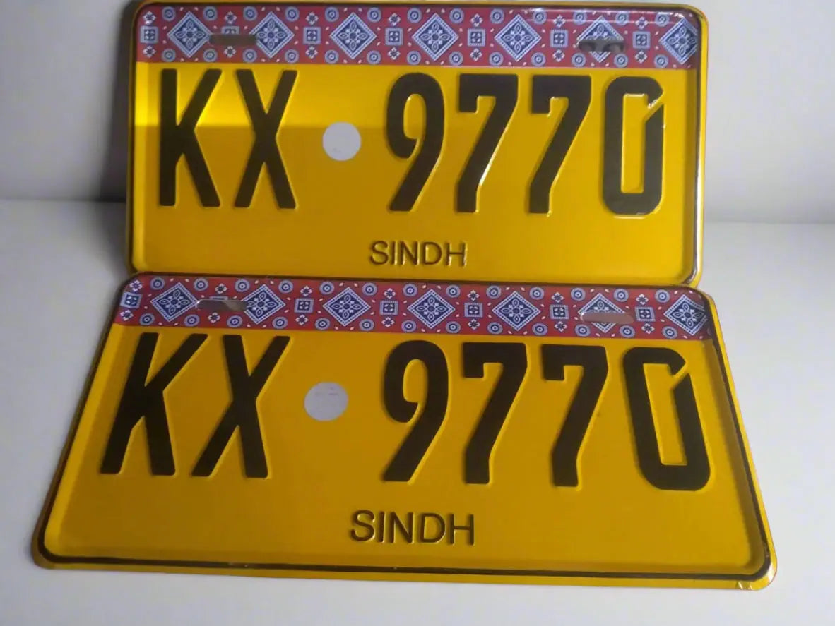 Sindh Ajrak Style Yellow Upper Side Embossed Replica Number Plate (Commercial) My Store