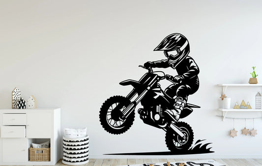Dynamic Dirt Bike Rider Wall Decal | Motocross Wheelie Vinyl Art