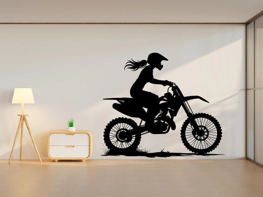Dynamic Female Motocross Rider Wall Decal | Dirt Bike Action Vinyl Art (Copy) Marif Creation
