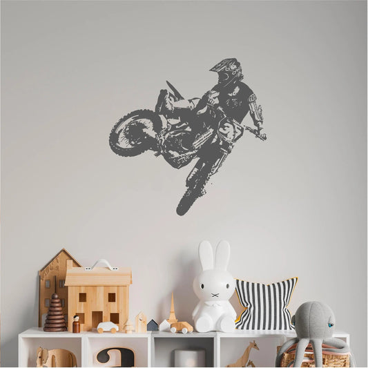 Dynamic Motocross Rider Jumping Wall Decal | Extreme Dirt Bike Stunt Vinyl Art Marif Creation