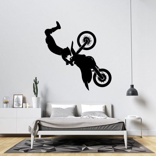 Motocross Rider Inverted Stunt Wall Decal | Dynamic Dirt Bike Aerial Art Marif Creation