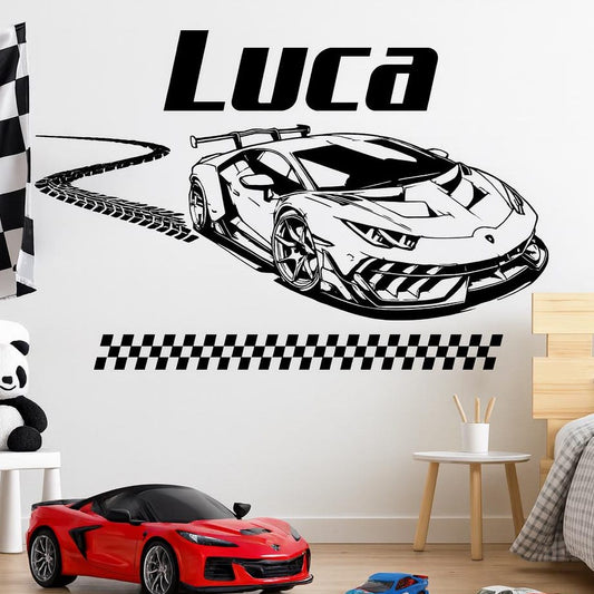 Personalized Luca Supercar Wall Decal | Custom Name Racing Car Vinyl Art for Kids Room Marif Creation