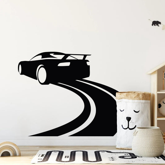Dynamic Sports Car & Winding Road Wall Decal | Kids Room Racing Art Marif Creation