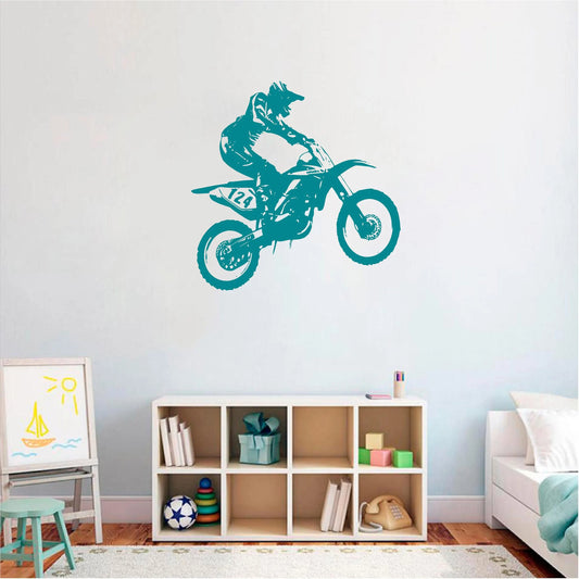 Dynamic Motocross Rider Jumping Wall Decal | Extreme Sports Vinyl Art
