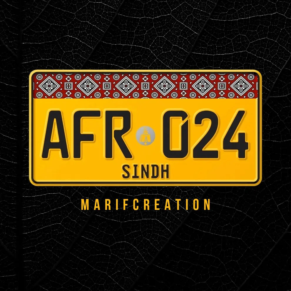 Sindh Ajrak Style Yellow Upper Side Embossed Replica Number Plate (Commercial) My Store
