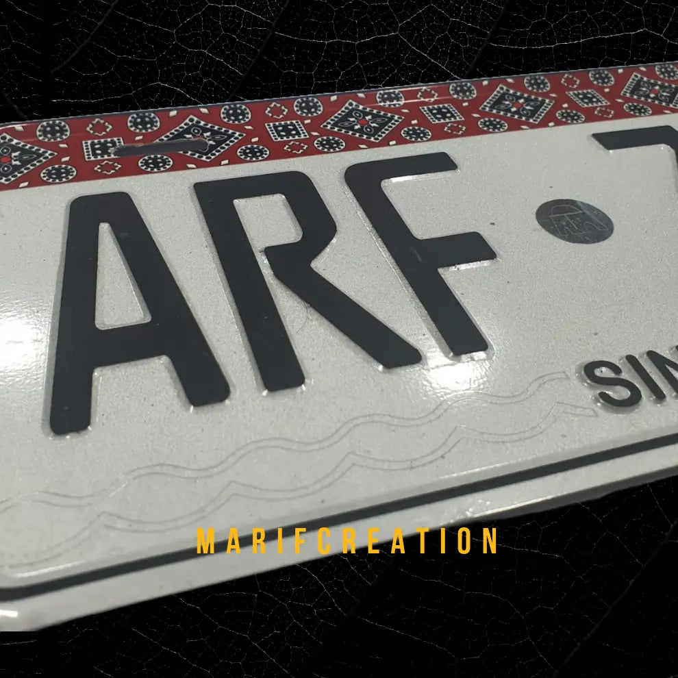 Premium Quality Sindh Ajrak New Style (White) Upper Side Embossed Replica Number Plate My Store