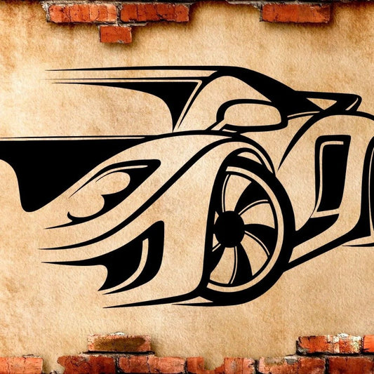 Dynamic Sports Car Silhouette Wall Decal | Speed Enthusiast Vinyl Art Marif Creation