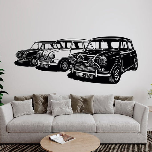 Classic Mini Cooper Car Lineup Wall Decal | Retro Automotive Art Marif Creation