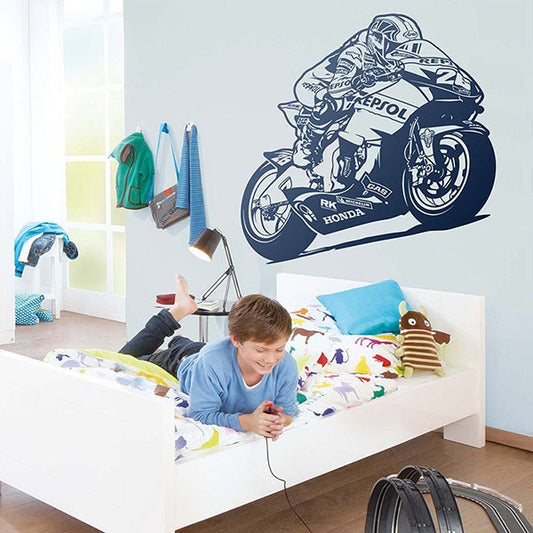 Dynamic Racing Motorcycle Wall Decal | High-Speed MotoGP Style Vinyl Sticker Marif Creation