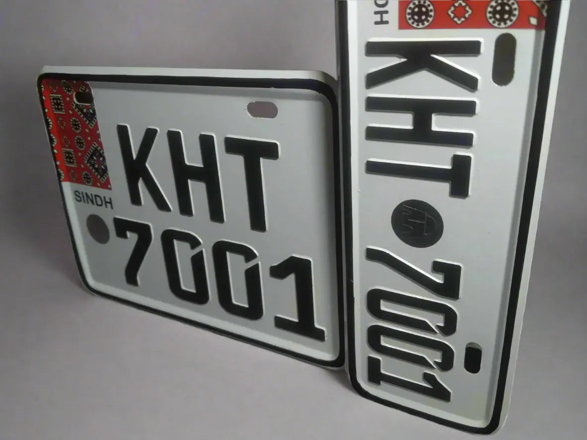 Sindh Ajrak Style Replica Upper side Embossed Number Plates (Bike) My Store
