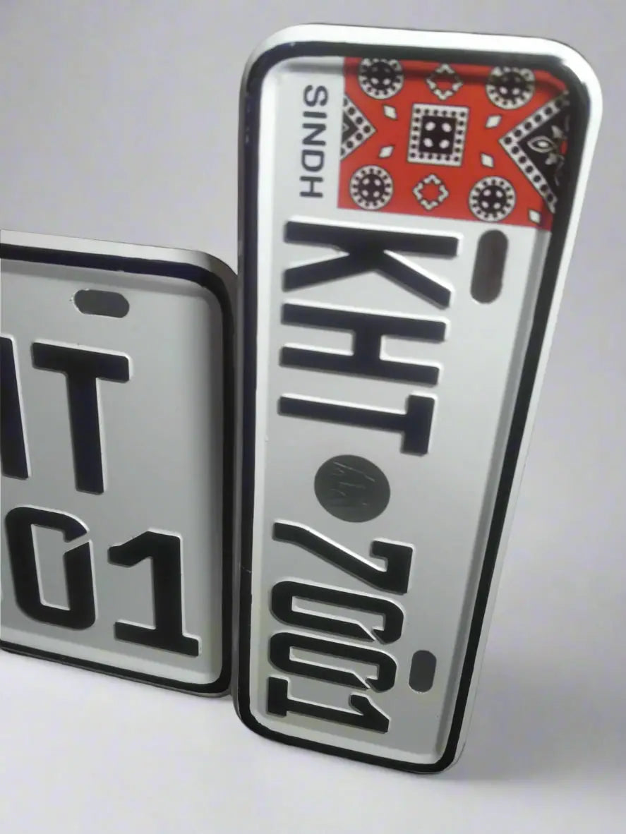 Sindh Ajrak Style Replica Upper side Embossed Number Plates (Bike) My Store