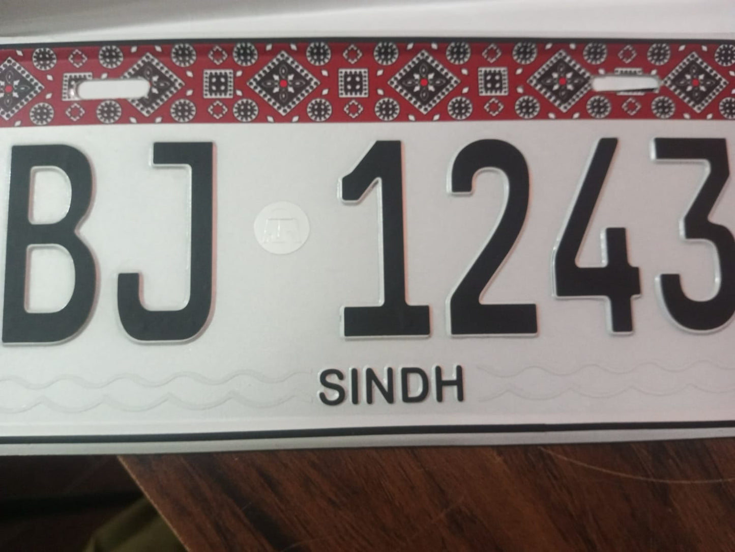Premium Quality Sindh Ajrak New Style (White) Upper Side Embossed Replica Number Plate