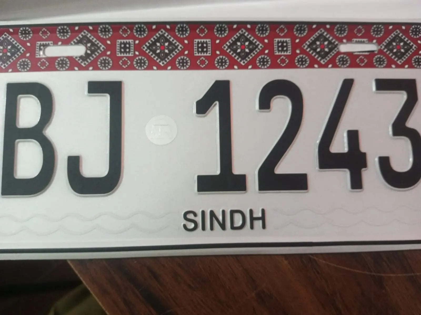 Premium Quality Sindh Ajrak New Style (White) Upper Side Embossed Replica Number Plate My Store