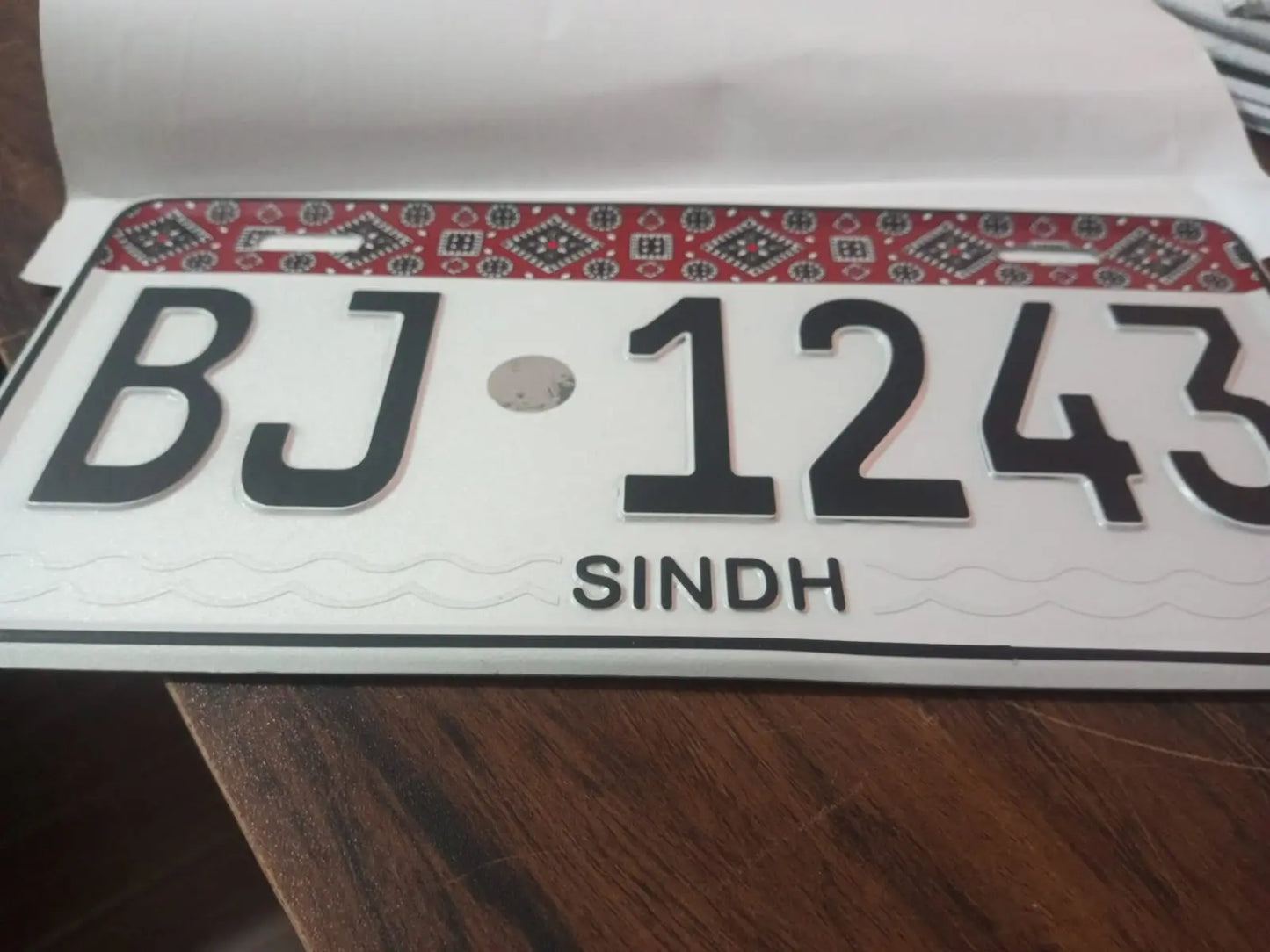 Premium Quality Sindh Ajrak New Style (White) Upper Side Embossed Replica Number Plate My Store