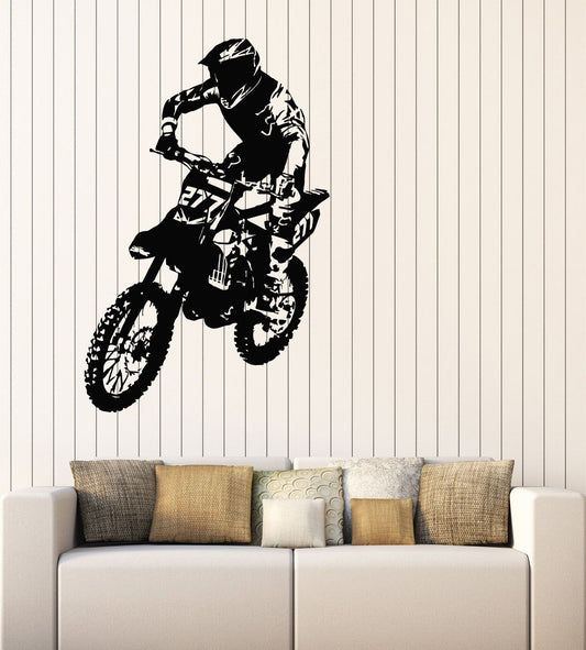 Motocross Rider Mid-Air Jump Vinyl Wall Decal | Extreme Sports Room Decor Marif Creation