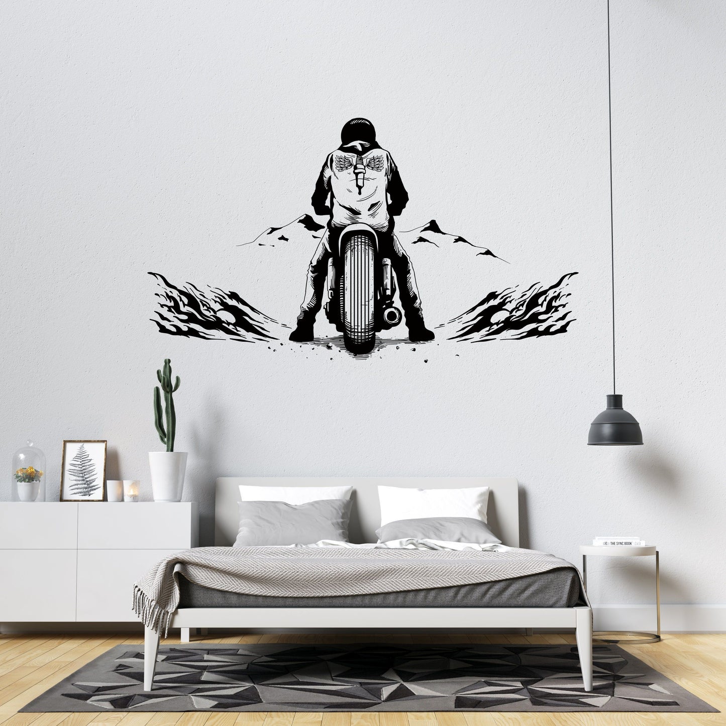 Dynamic Motorcycle Rider City Skyline Vinyl Wall Decal | Urban Adventure Art Marif Creation