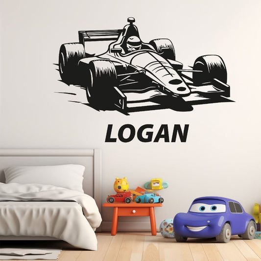 Personalized Formula Race Car Wall Decal | Custom Name Kids Room Art Marif Creation