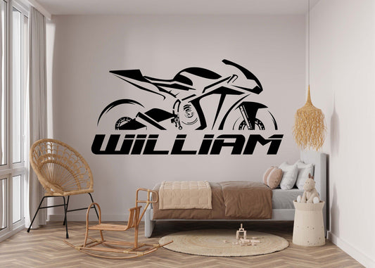 Personalized William Motorcycle Wall Decal | Custom Name Vinyl Art for Kids Room Marif Creation