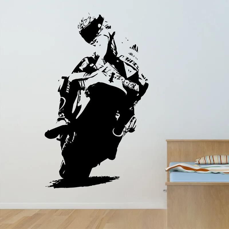 Dynamic Motorcycle Racer Silhouette Wall Decal | Motorsports Vinyl Art Marif Creation
