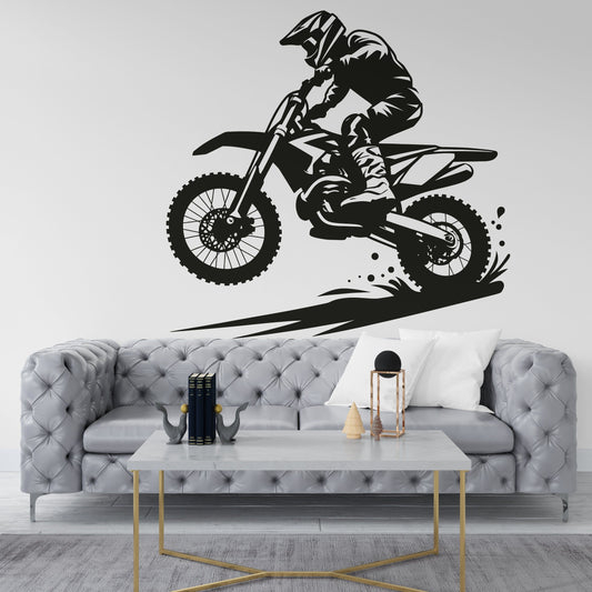 Dynamic Motocross Rider Jump Wall Decal | Dirt Bike Action Vinyl Art Marif Creation
