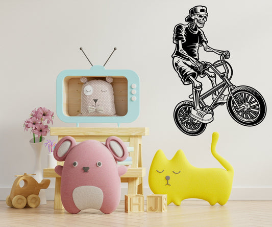 Skeleton BMX Rider Vinyl Wall Decal | Extreme Sports Kids Room Art Marif Creation