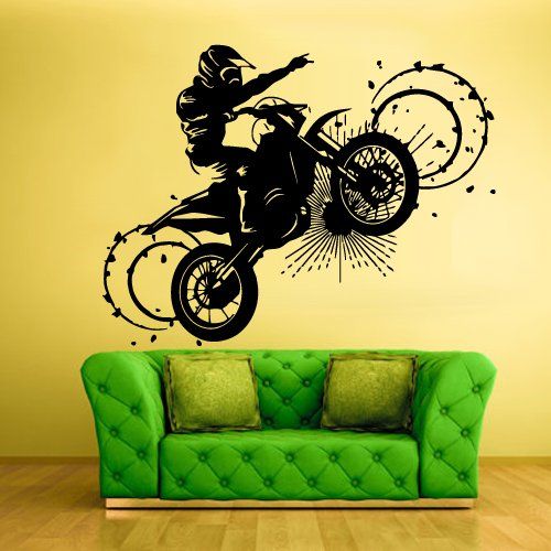 Dynamic Motocross Rider Vinyl Wall Decal | Extreme Sports Wall Art Marif Creation