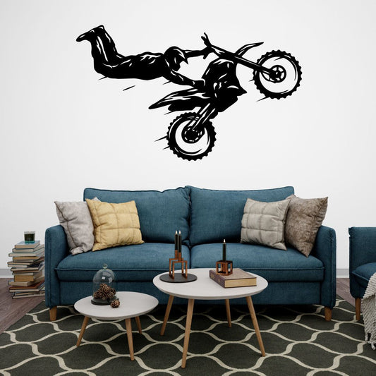 Freestyle Motocross Rider Vinyl Wall Decal | Dynamic Dirt Bike Stunt Art Marif Creation