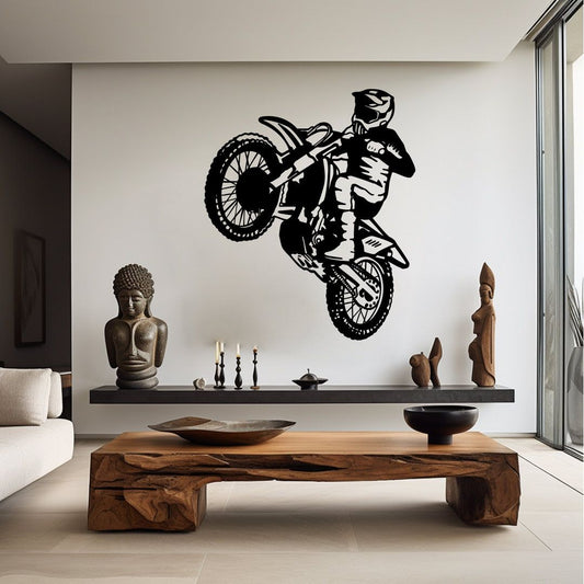 Dynamic Motocross Rider Silhouette Wall Decal | Extreme Sports Vinyl Art Marif Creation