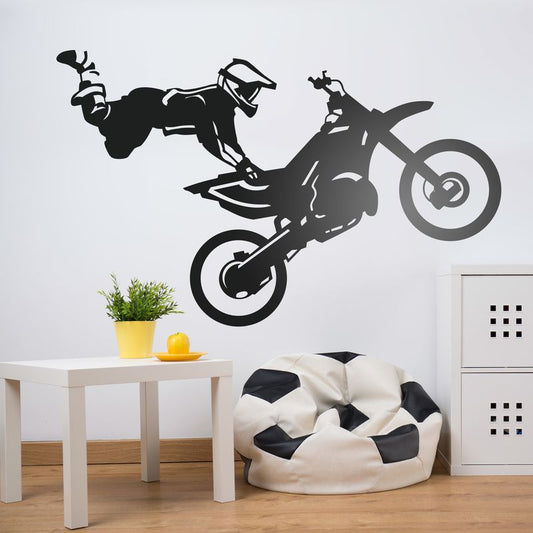 Motocross Stunt Rider Wall Decal | Dynamic Dirt Bike Vinyl Art Marif Creation