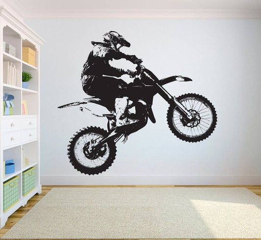Extreme Motocross Stunt Rider Wall Decal | Dirt Bike Action Vinyl Art Marif Creation