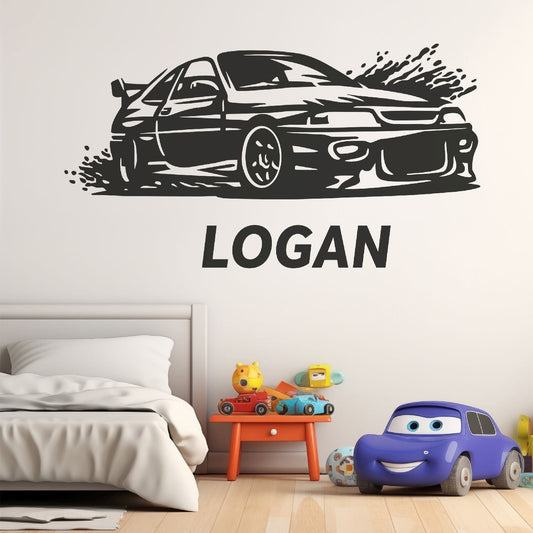 Personalized JDM Sports Car Drift Wall Decal with Custom Name | Kids & Teen Room Vinyl Art Marif Creation