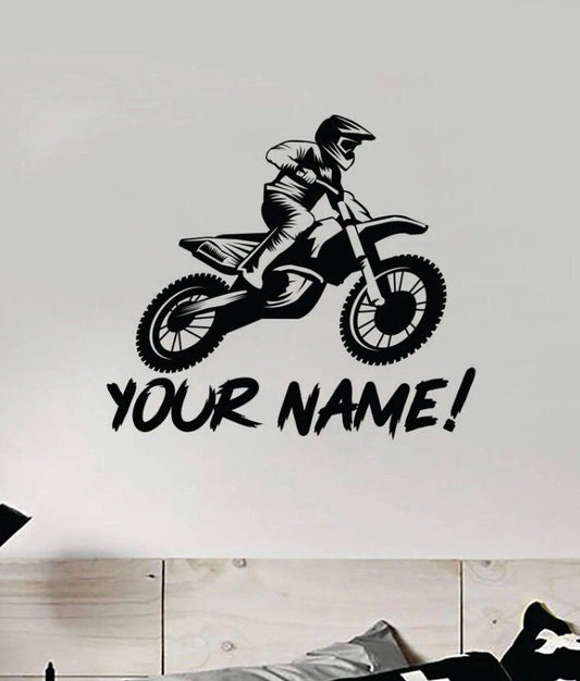 Personalized Motocross Dirt Bike Rider Wall Decal | Custom Name Vinyl Art Marif Creation