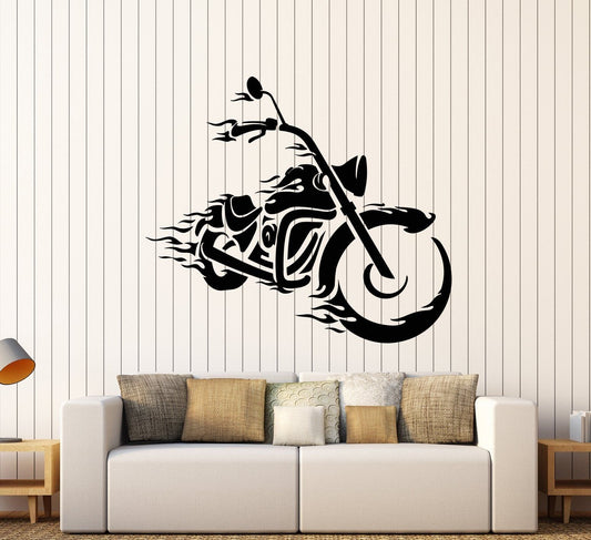 Dynamic Flame Motorcycle Vinyl Wall Decal | Biker Art Decor Marif Creation
