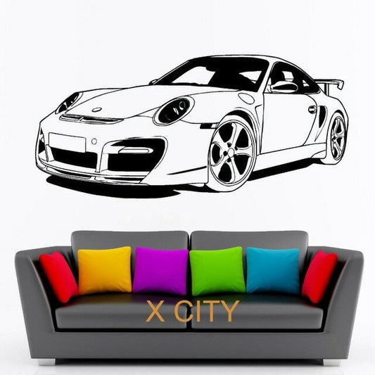 Porsche 911 Sports Car Outline Vinyl Wall Decal | Automotive Art Marif Creation