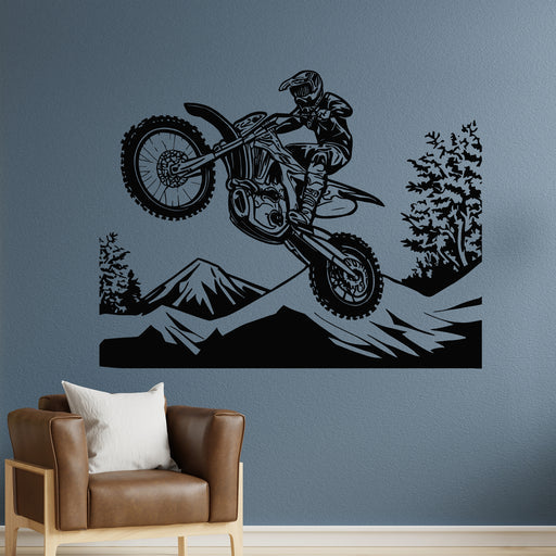 Motocross Rider Mountain Jump Vinyl Wall Decal | Extreme Sports Adventure Art Marif Creation