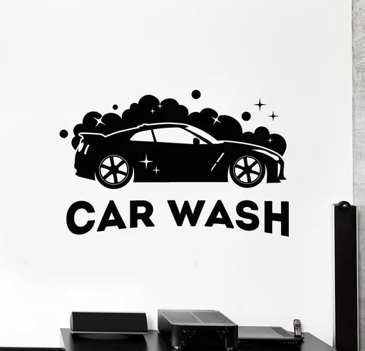 Sleek Sports Car Wash Vinyl Wall Decal | Automotive Garage Art Marif Creation