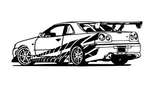 Iconic JDM Nissan Skyline R34 Sports Car Vinyl Wall Decal | Automotive Art Marif Creation