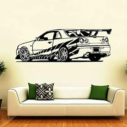 JDM Sports Car Vinyl Wall Decal | Nissan GTR R34 Style Racing Art Marif Creation
