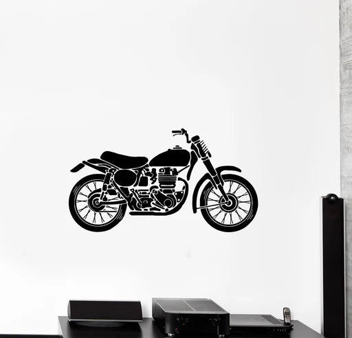 Classic Motorcycle Silhouette Wall Decal | Vintage Bike Art & Man Cave Decor Marif Creation