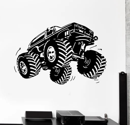 Epic Monster Truck Jumping Wall Decal | Dynamic Off-Road Vehicle Vinyl Art Marif Creation
